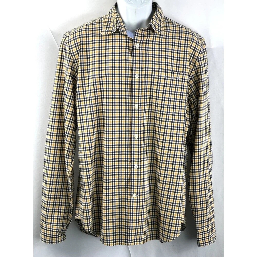 Banana Republic Oxford Shirt L Camden Yellow/blue Plaid ButtonUp Academia Preppy